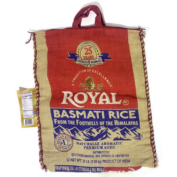 Royal Basmati Rice Empty Burlap Bag With Zip Top 14.5"  x 17.5" - Picture 2 of 6
